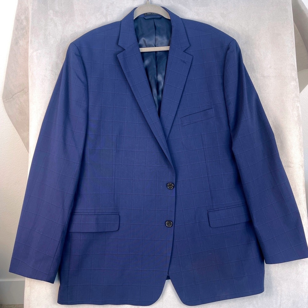 Lauren Ralph Lauren Mens Blue Windowpane Blazer Sport Coat 50L